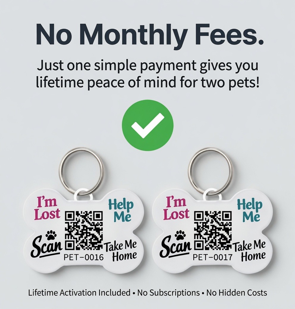 No monthly fees for QR pet recovery tags