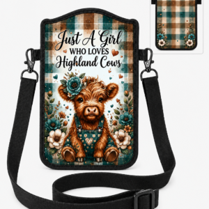 Highland Cow Floral Phone Pouch
